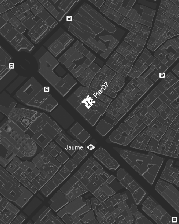 Map showing Pier07 on Via Laietana in Barcelona Gothic Quarter, near Jaume I metro station